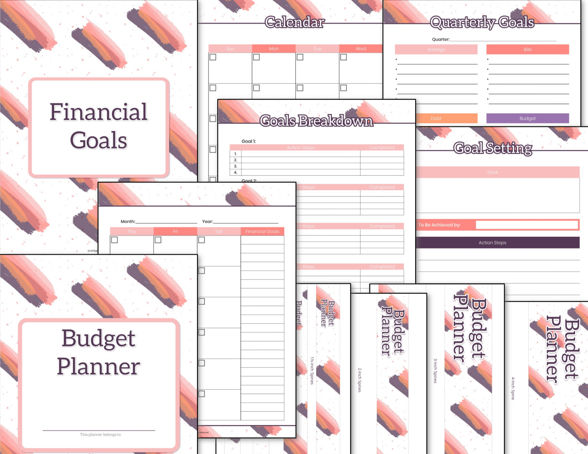 An Organized 31 Shop Pink Grey Brushstrokes Planner Bundle.