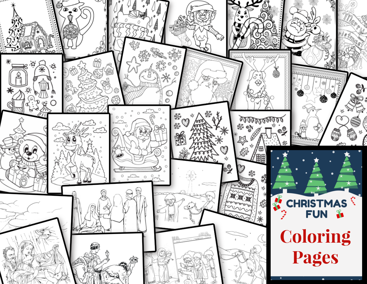 The Christmas Fun Printables Bundle from Organized 31 Shop is a collage of Christmas-themed coloring pages showcasing an array of holiday scenes, characters, and decorations, perfect for your collection of festive Christmas printables.