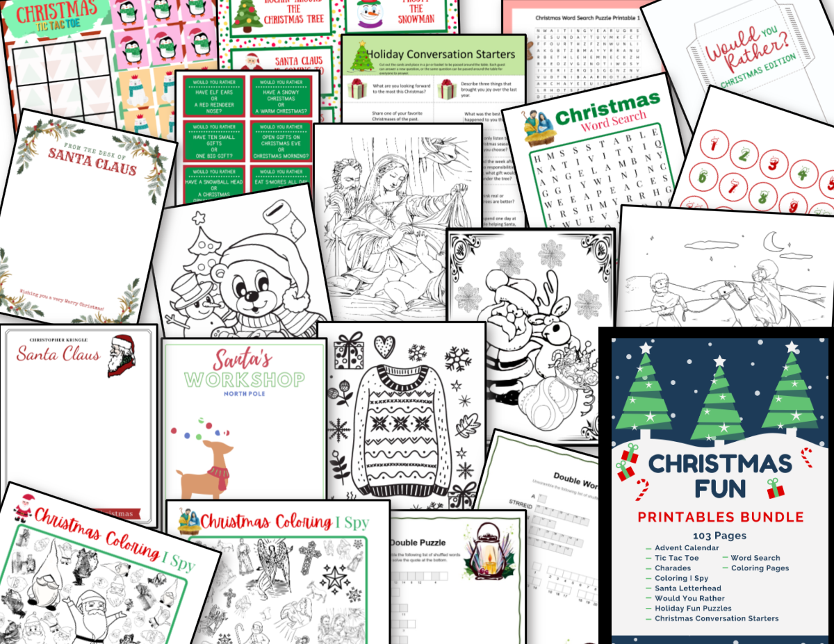 Discover the Christmas Fun Printables Bundle from Organized 31 Shop, which includes a delightful collection of Christmas-themed coloring pages, word searches, and holiday activities featuring festive motifs like Santa, snowmen, and reindeer.