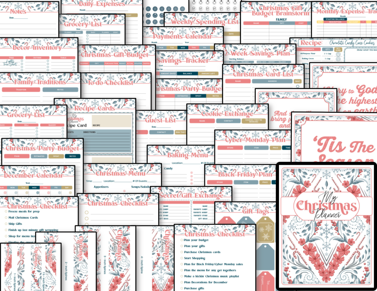 The Christmas Planner with Budget Pack and Bonus by Organized 31 Shop features vibrant printables like gift lists, budget sheets, and recipe cards in festive designs, perfect for stylishly managing your holiday tasks.