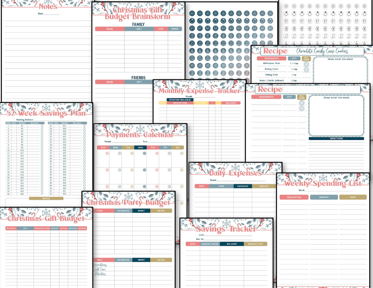 Explore the Organized 31 Shop's Christmas Planner with Budget Pack and Bonus, featuring printable sheets adorned with festive floral designs. This collection includes Christmas budgets, savings plans, calendars, trackers, and notes to keep your holiday bright and organized.
