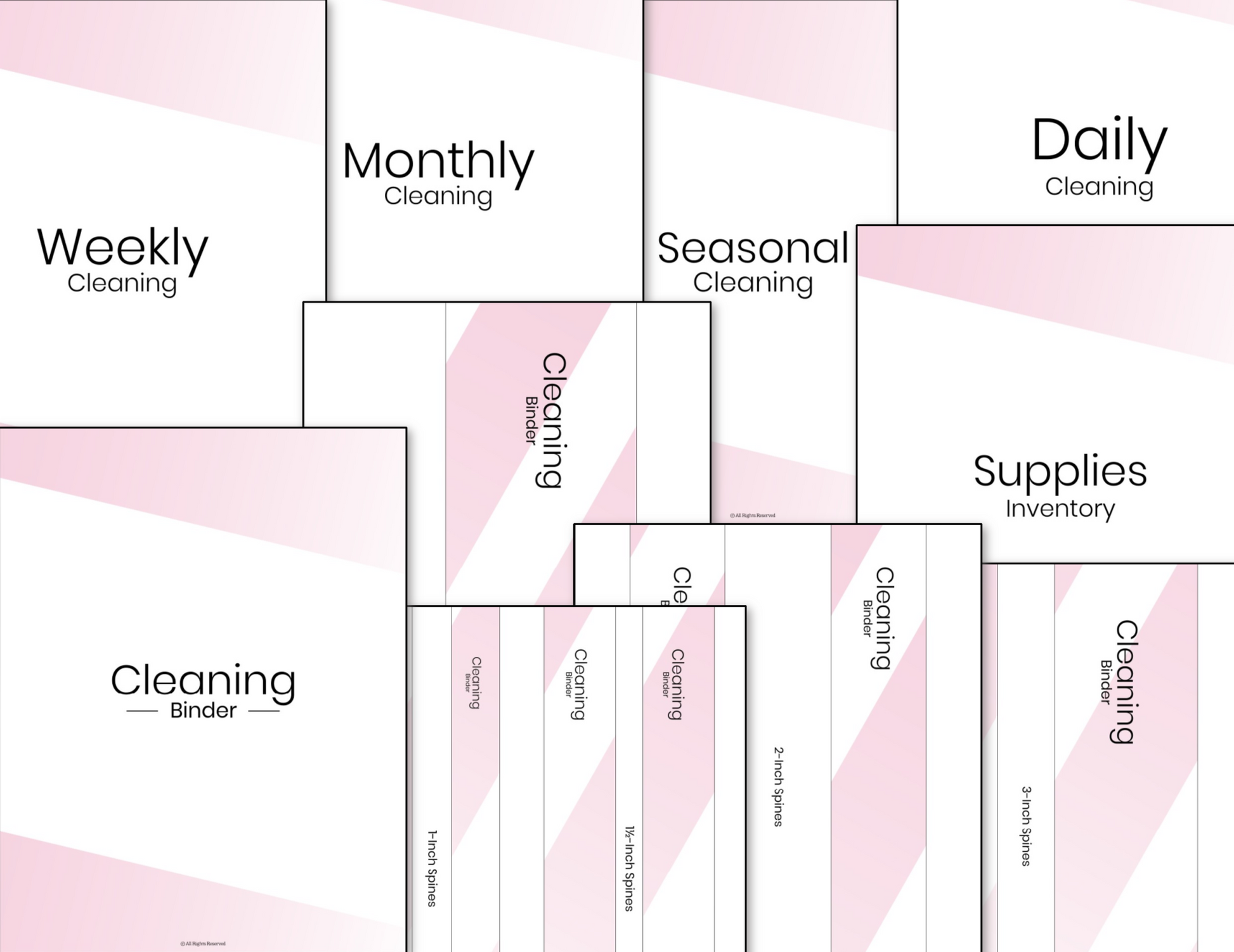 A bundle of Cleaning & Decluttering Binders Fillable Bundle - Pink by Organized 31 Shop on a white background.