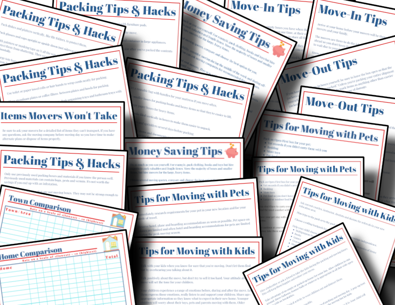 A collection of Comprehensive Moving Checklists Planner printables with packing and moving tips from the Organized 31 Shop.