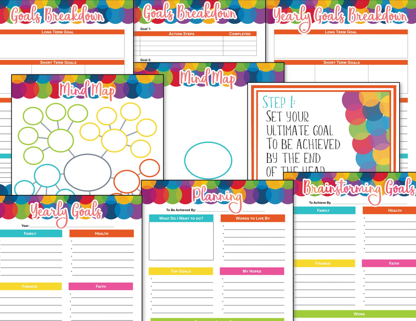 A set of Goal Setting Planners - Colorful Circles from Organized 31 Shop for a child's daily planner.