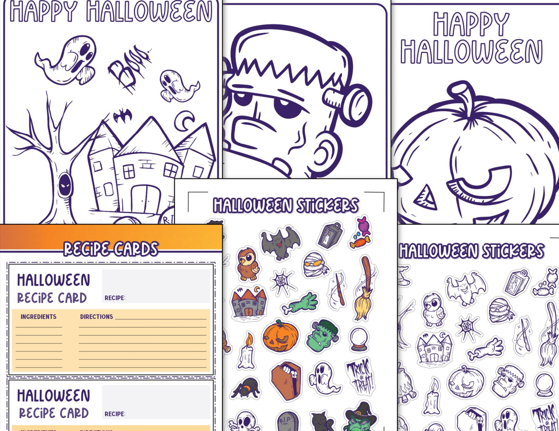 The Halloween Planner by Organized 31 Shop offers Halloween-themed coloring pages with monsters, pumpkins, and haunted houses. It includes sticker sheets, recipe cards, and organizing worksheets to make your festivities spooktacular!.
