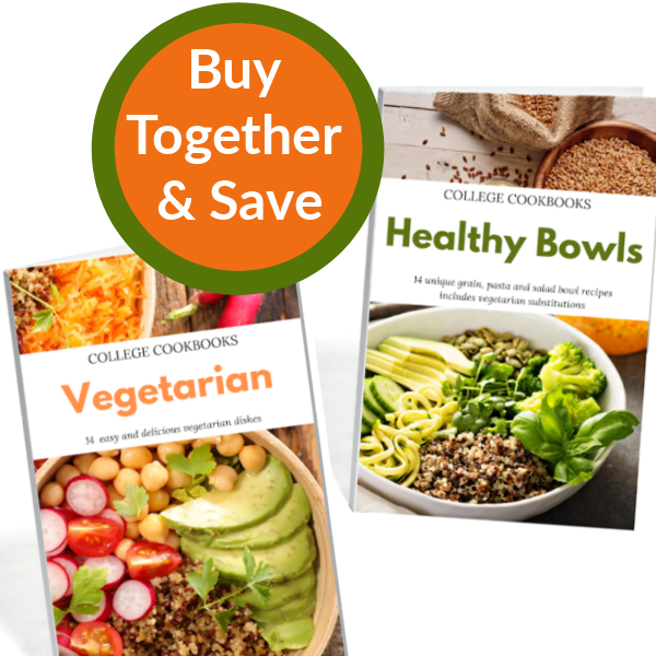 Promotional graphic for a bundle deal on Organized 31 Shop's College Cookbooks – Healthy Bundle featuring healthy bowls.