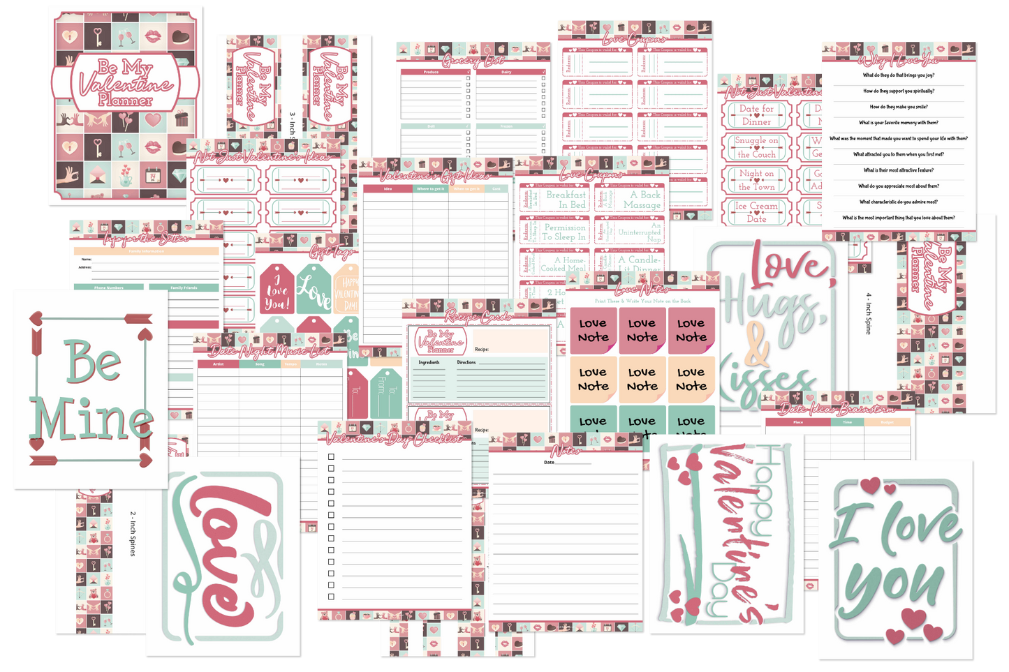 Organized 31 Shop offers a Valentine's Planner with digital printables, including cards, to-do lists, and notes. Adorned in pink, green, and red with heart and arrow designs, it's ideal for organizing or as charming wall art.