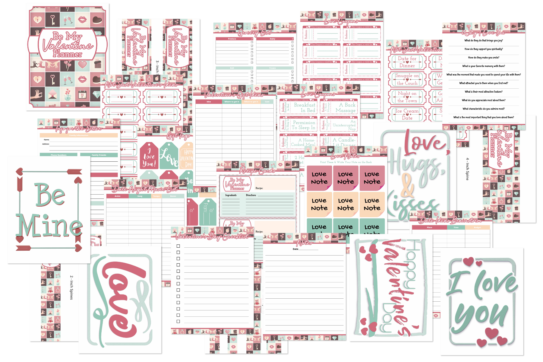 Organized 31 Shop offers a Valentine's Planner with digital printables, including cards, to-do lists, and notes. Adorned in pink, green, and red with heart and arrow designs, it's ideal for organizing or as charming wall art.