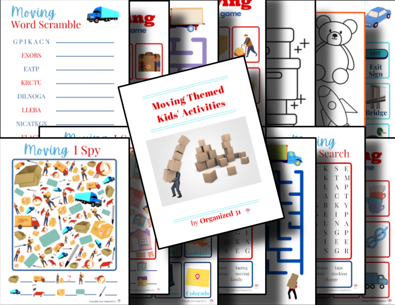 Moving Themed Kids’ Activities from the Organized 31 Shop.