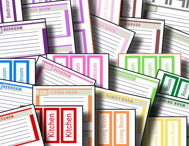 A colorful assortment of Organized 31 Shop's Printable Moving Labels & Inventory Sheets, perfect for room signs or inventory sheets. These versatile labels are also great for labeling various items when moving.