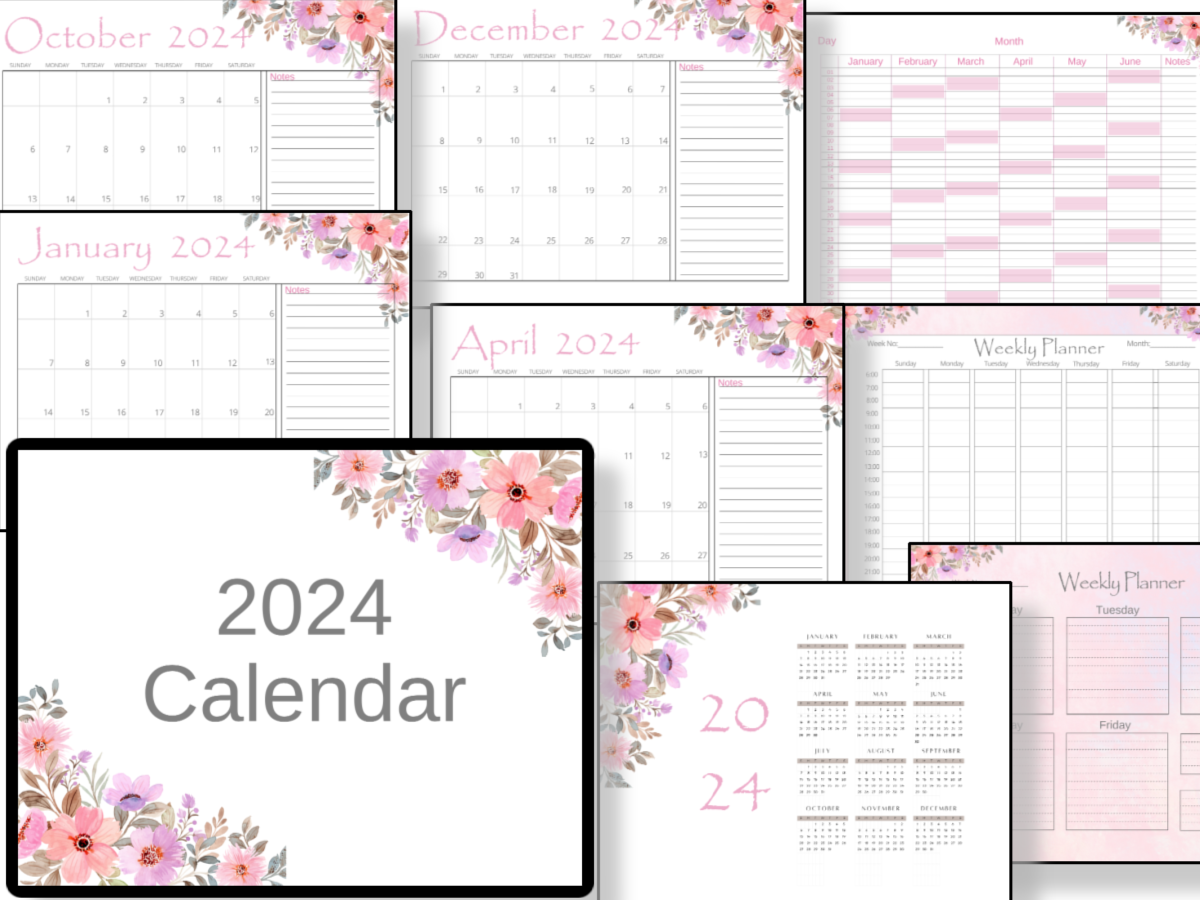 A set of Organized 31 Shop's 2024 Floral Calendars, perfect for those in need of a printable calendar.