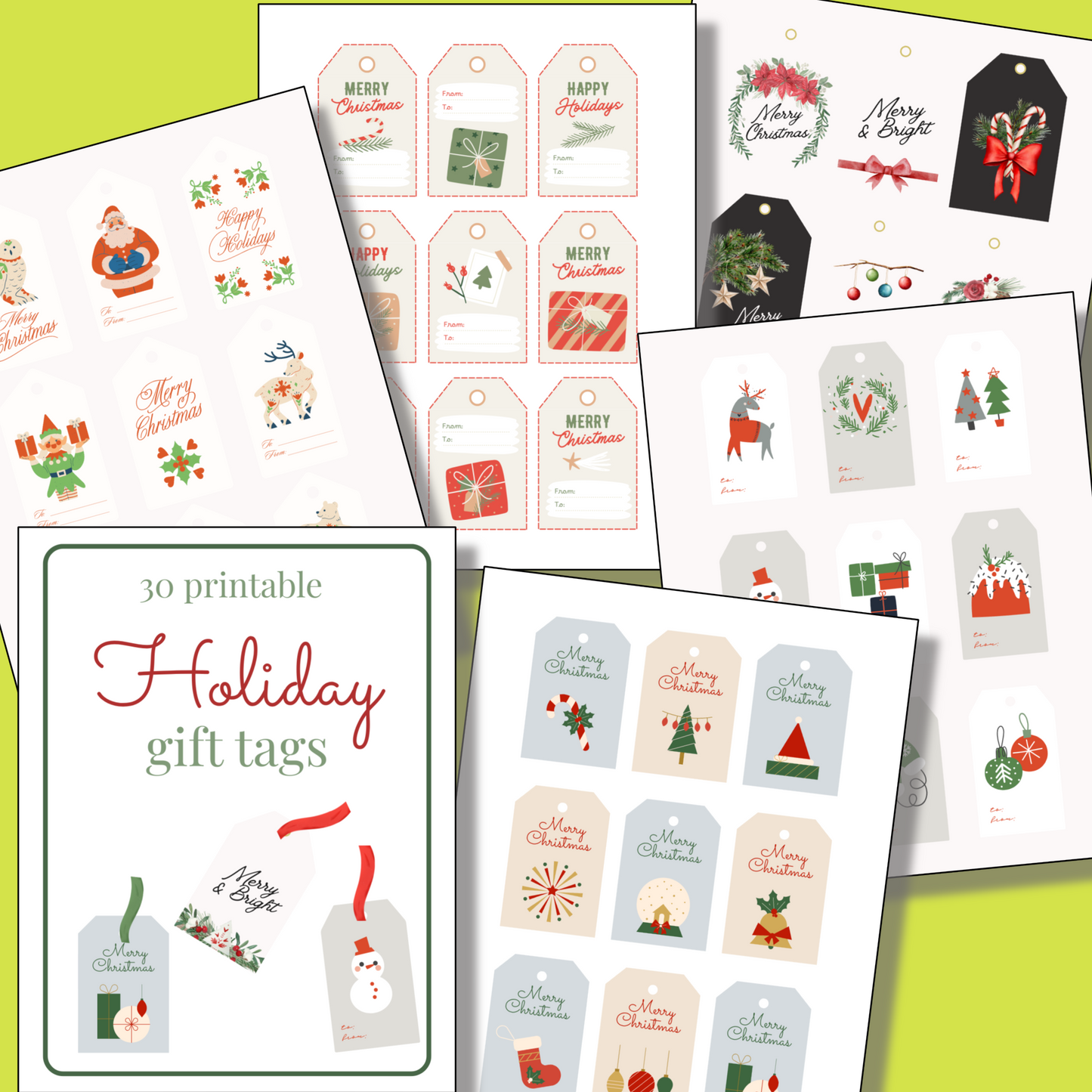 The 12 Days of Christmas Bundle includes 30 printable holiday gift tags in festive designs and greetings—ideal for pairing with your Christmas planner or other seasonal printables.