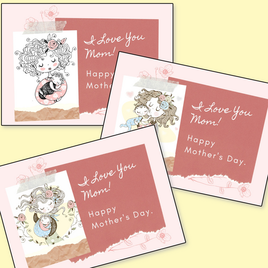 Three Organized 31 Shop Mother's Day printable cards with various illustrations of a child and the message "I love you Mom! Happy Mother's Day." These are for personal use only.