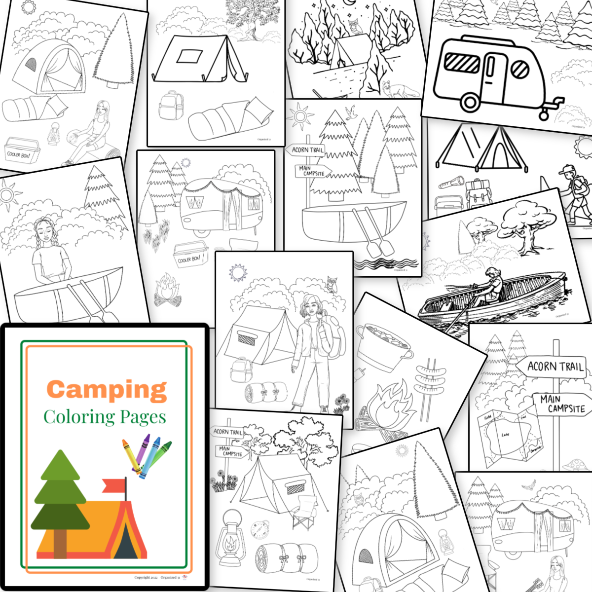 A collection of Fun Camping Coloring Pages from Organized 31 Shop.
