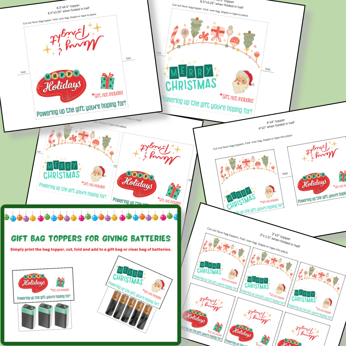 Explore the Christmas Gift Topper for Batteries from Organized 31 Shop. These printable gift bag toppers are perfect for stocking stuffers, featuring festive designs and easy assembly instructions to stylishly gift batteries this holiday season.