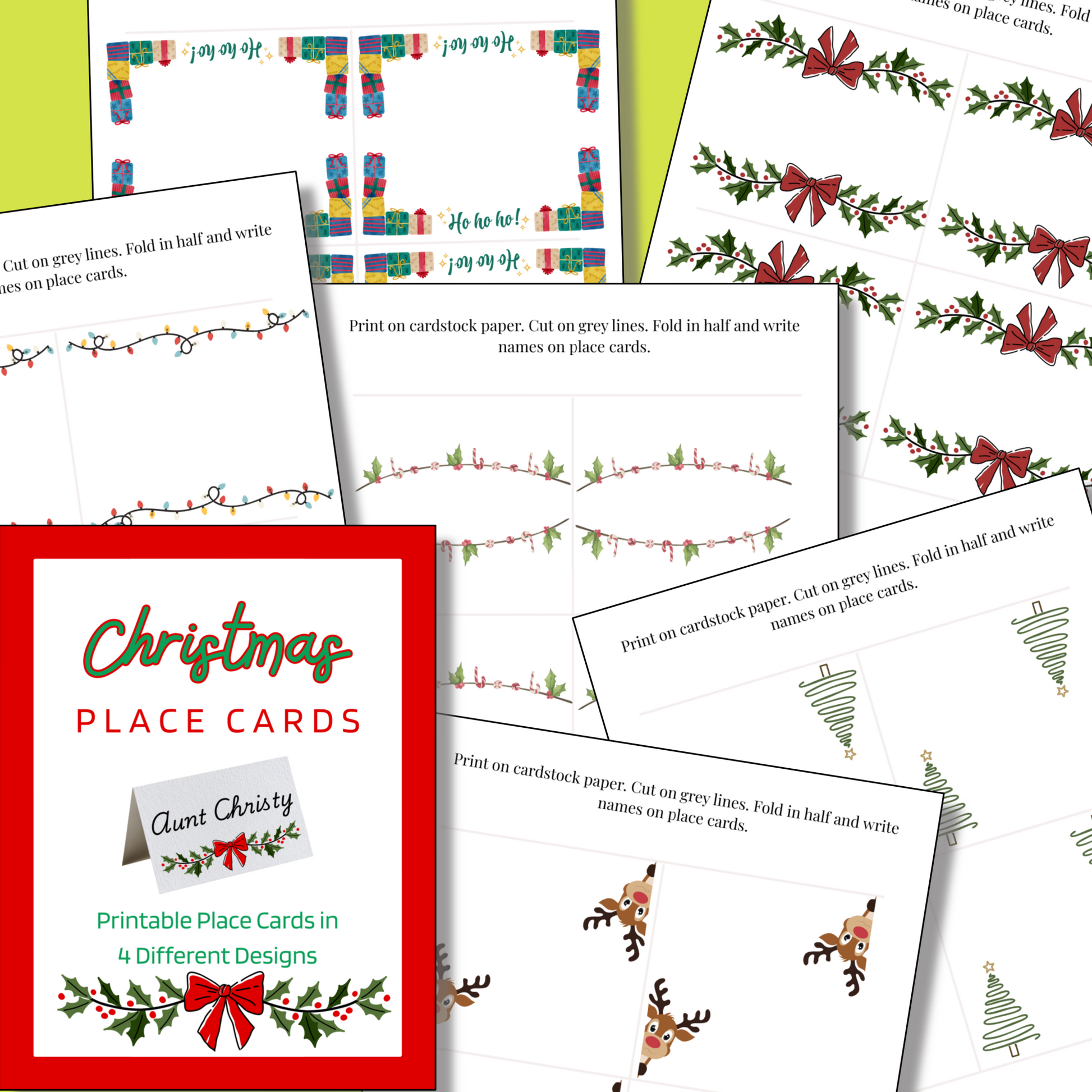 Add festive flair to your holiday table with the 12 Days of Christmas Bundle—printable place card templates featuring designs like reindeer, presents, and holly. Pair them with your holiday planner or other Christmas printables for a charming setting.