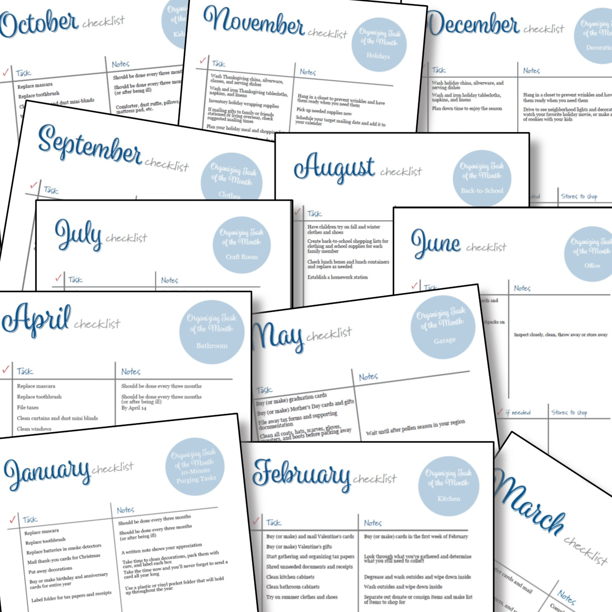 A set of 12 Monthly To Do Lists calendars for the month of January from Organized 31 Shop.