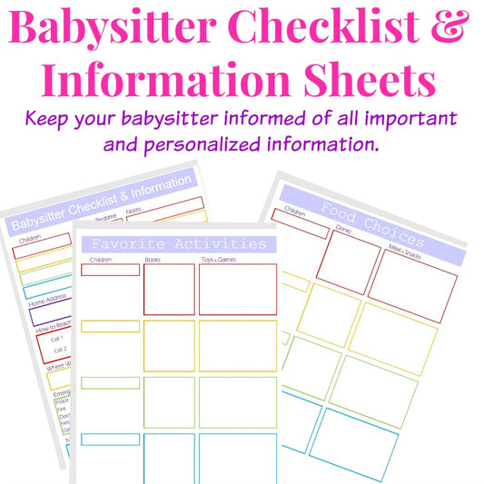 Organized 31 Shop's Babysitter Checklists – Set of 3 Editable & Printable and information sheets.