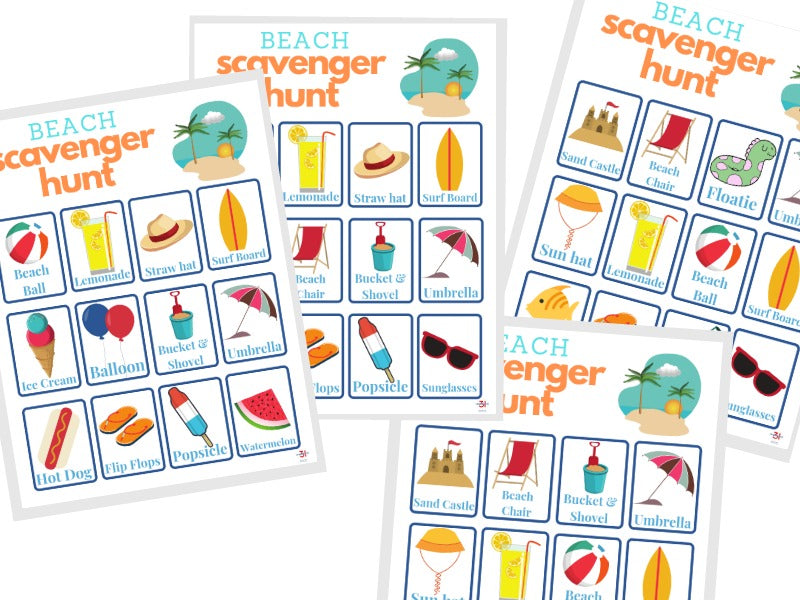 Organized 31 Shop Beach Scavenger Hunt printable game.