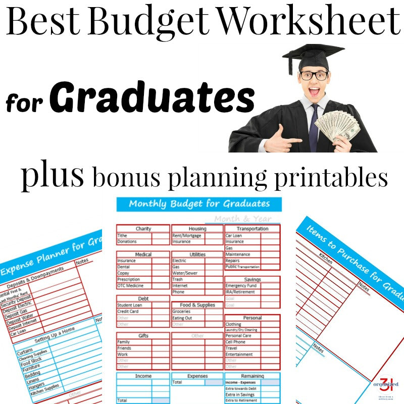 Get the ultimate Budget Worksheet for Graduates from Organized 31 Shop and take control of your finances. Plus, enjoy bonus planning printables to help you stay organized.