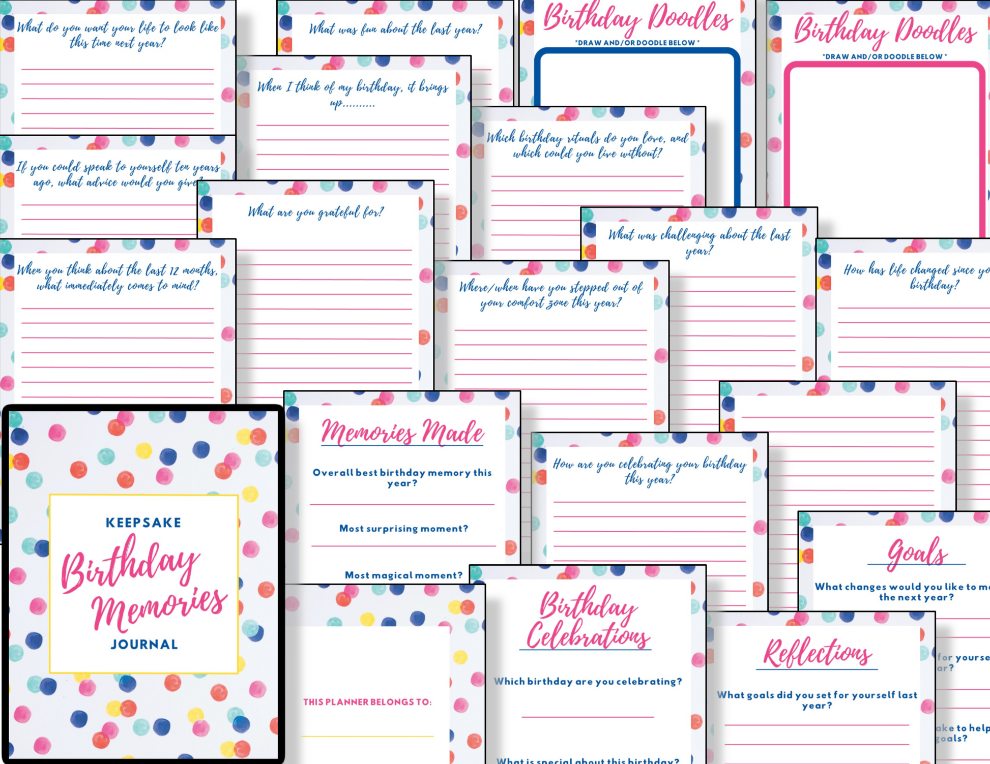 A set of Birthday Memories Keepsake Journals with colorful polka dots from the Organized 31 Shop.