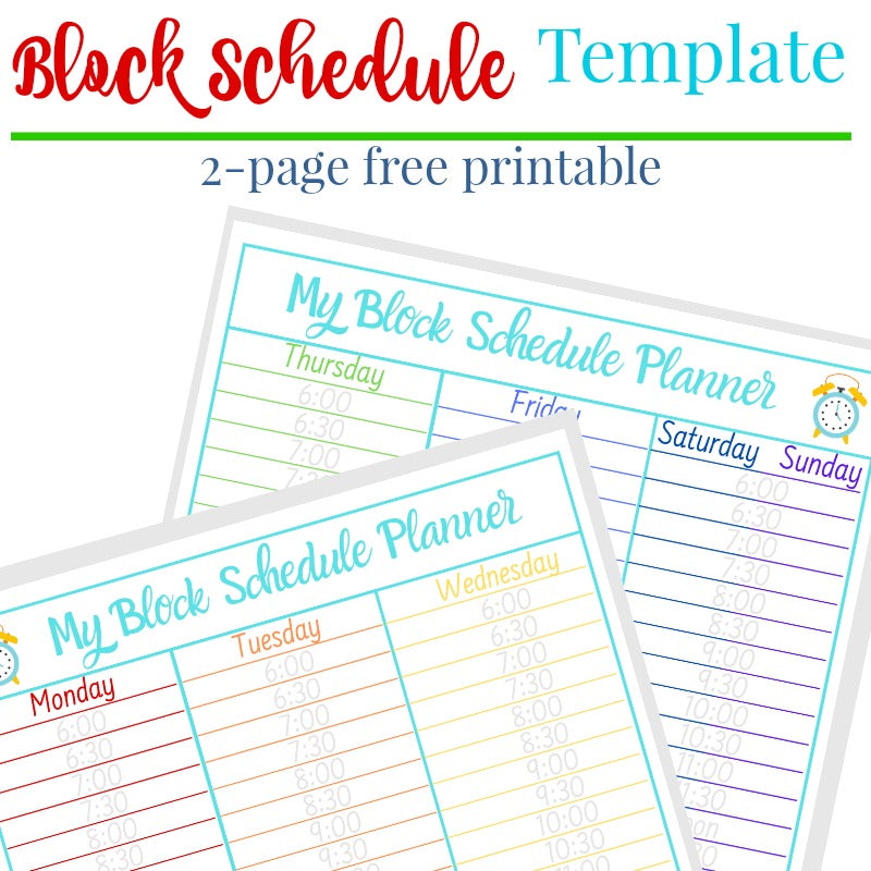 An Organized 31 Shop Block Schedule Template with two pages of free printables.