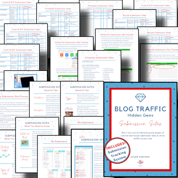 Organized 31 Shop's Blog Traffic Hidden Gems – Submission Sites worksheets and checklists.