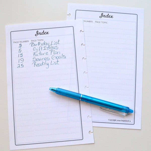 Bullet Journal Index – Organized 31 Shop