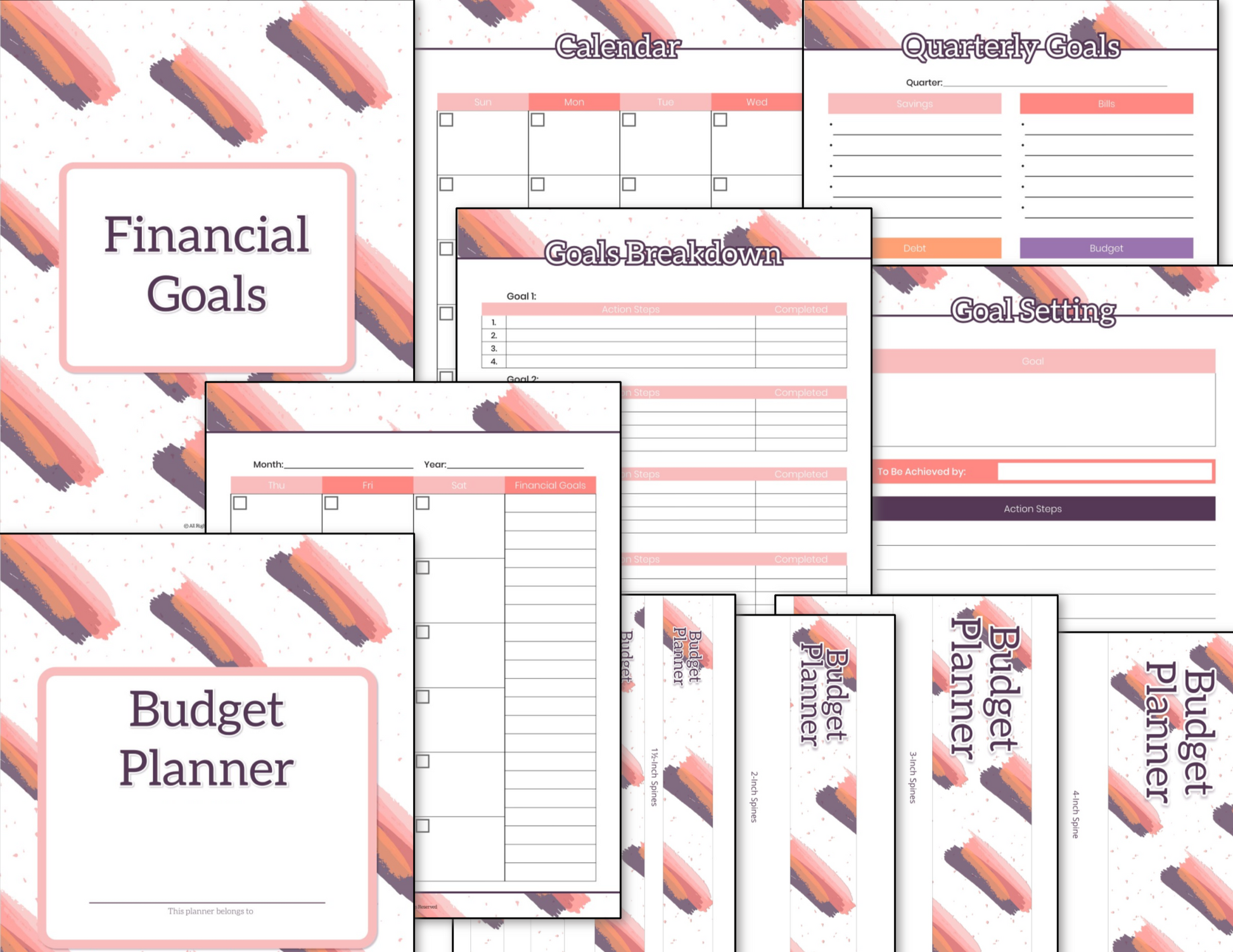 A Budget Planner Binder - Pink and Grey Brushstroke financial goals planner from the Organized 31 Shop.