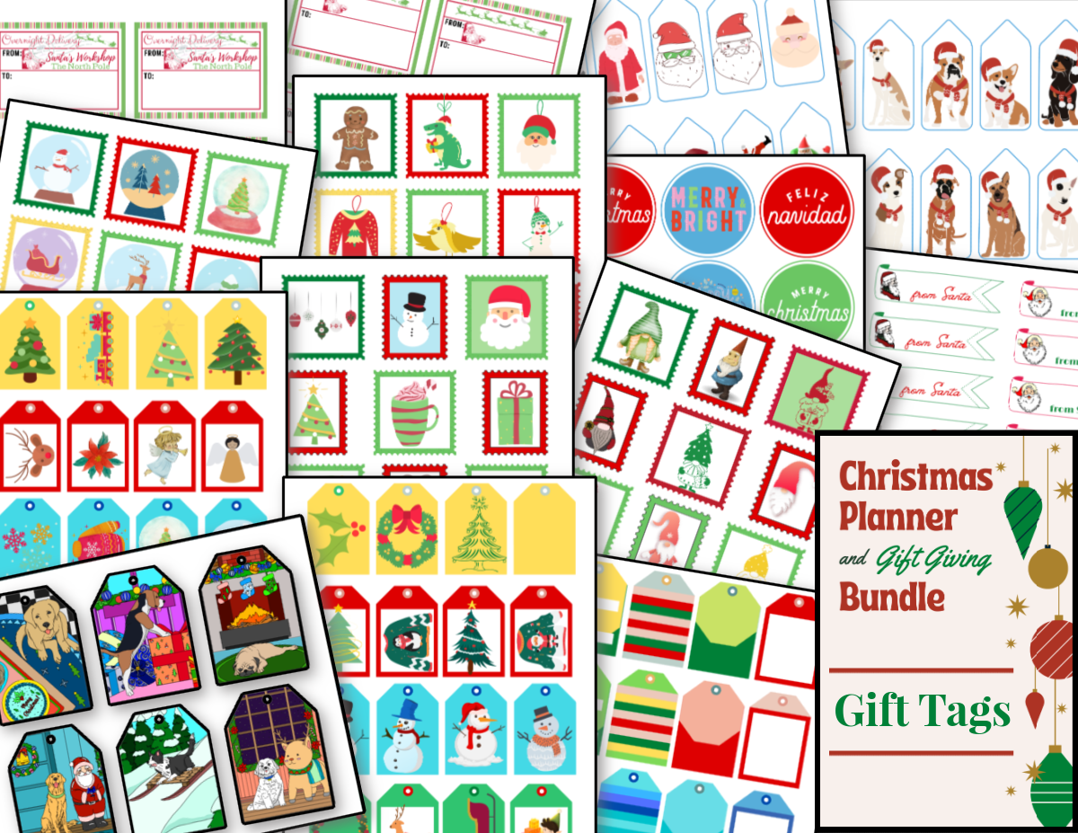 A collection of printable Christmas Planner & Gift Giving Bundle gift tags from the Organized 31 Shop.