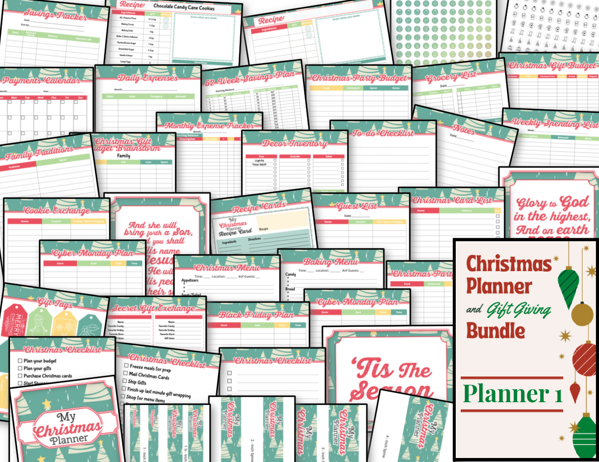 An Organized 31 Shop Christmas Planner & Gift Giving Bundle with a variety of items.