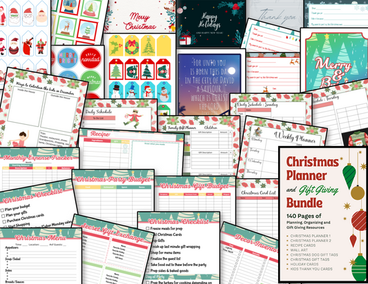 A collection of Christmas Planner & Gift Giving Bundle printables from Organized 31 Shop.