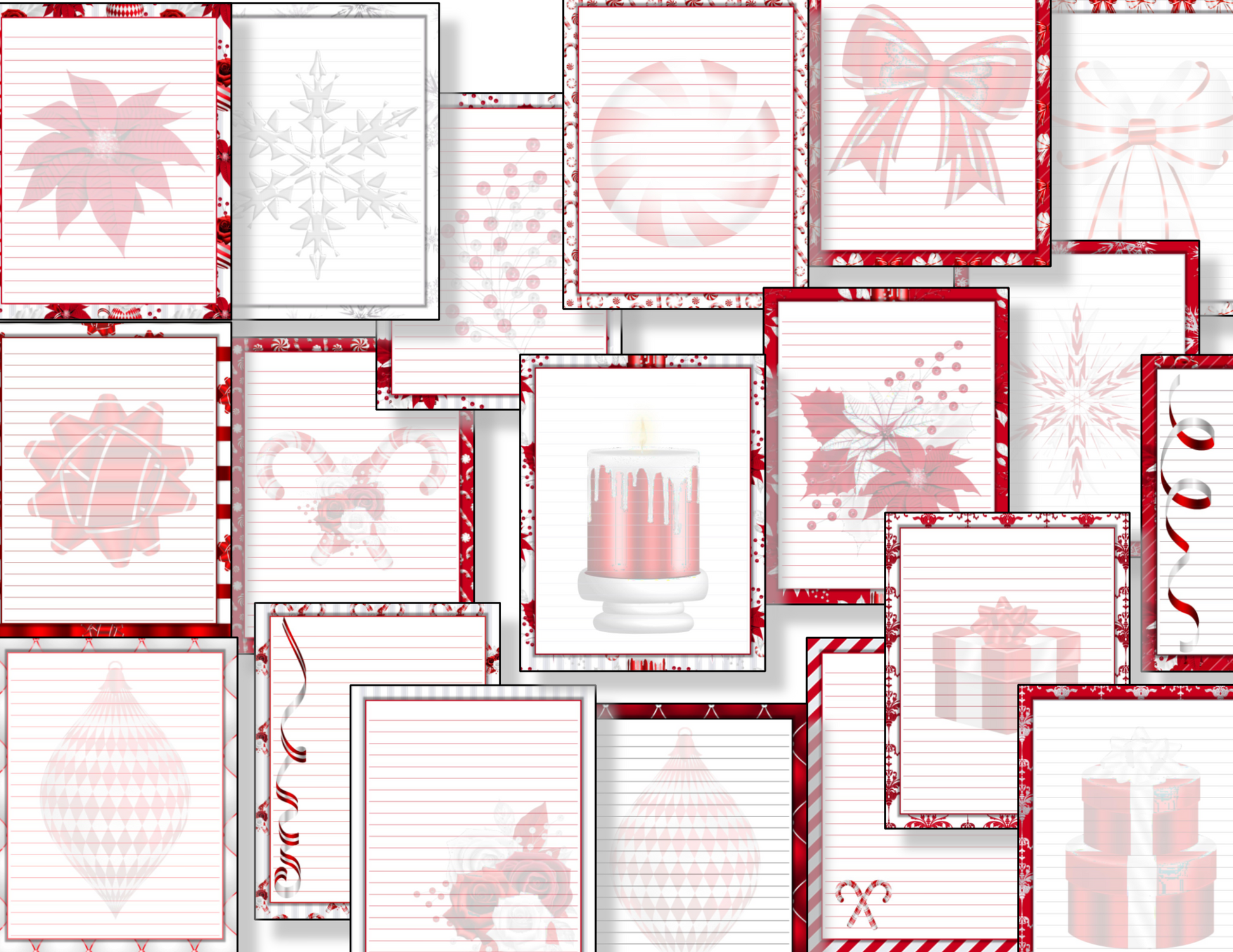 A collection of Organized 31 Shop Christmas Stationery with red and white decorations.