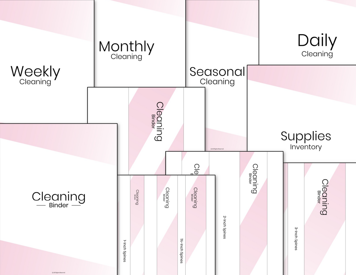 A set of Organized 31 Shop Cleaning Binder Fillable - Pink labels on a white background.