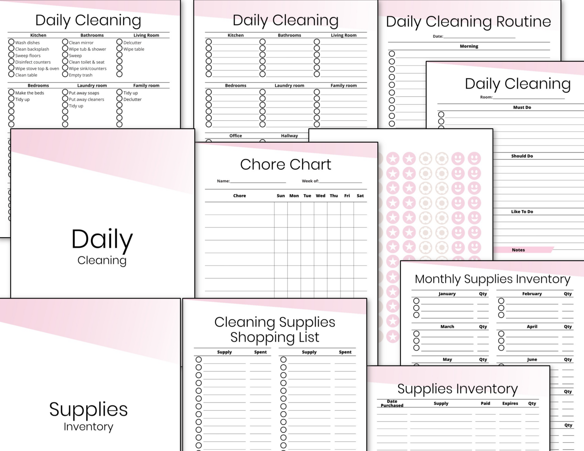 Daily Cleaning Checklist Printable - Cleaning Binder Fillable in Pink from the Organized 31 Shop.