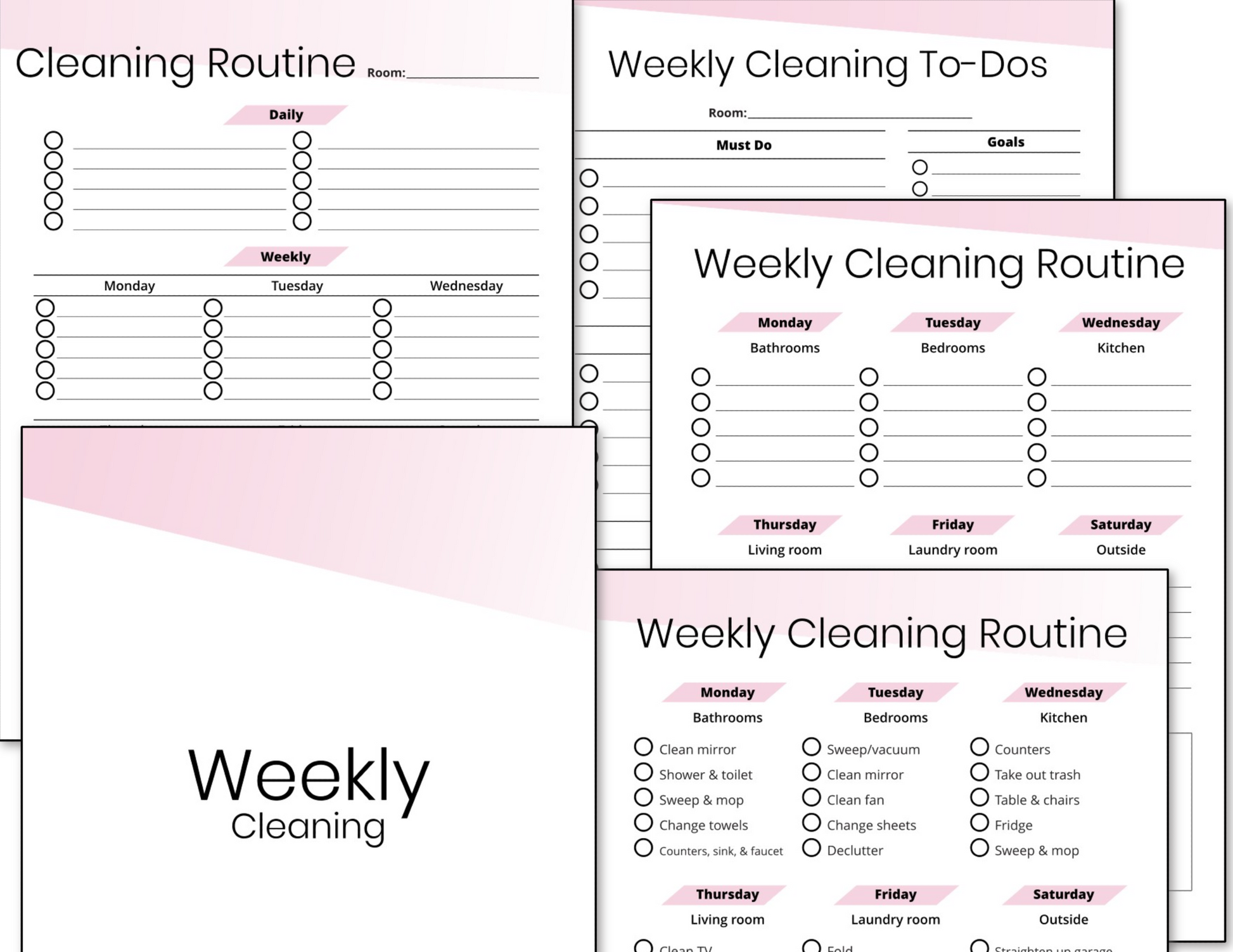 A set of organized weekly Cleaning Binder Fillable - Pink checklists and planners in an Organized 31 Shop binder.