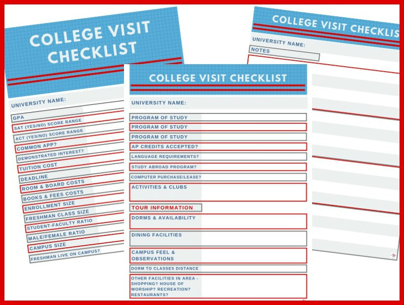 Organized 31 Shop's College Tour Checklist College Visit Questions printable.