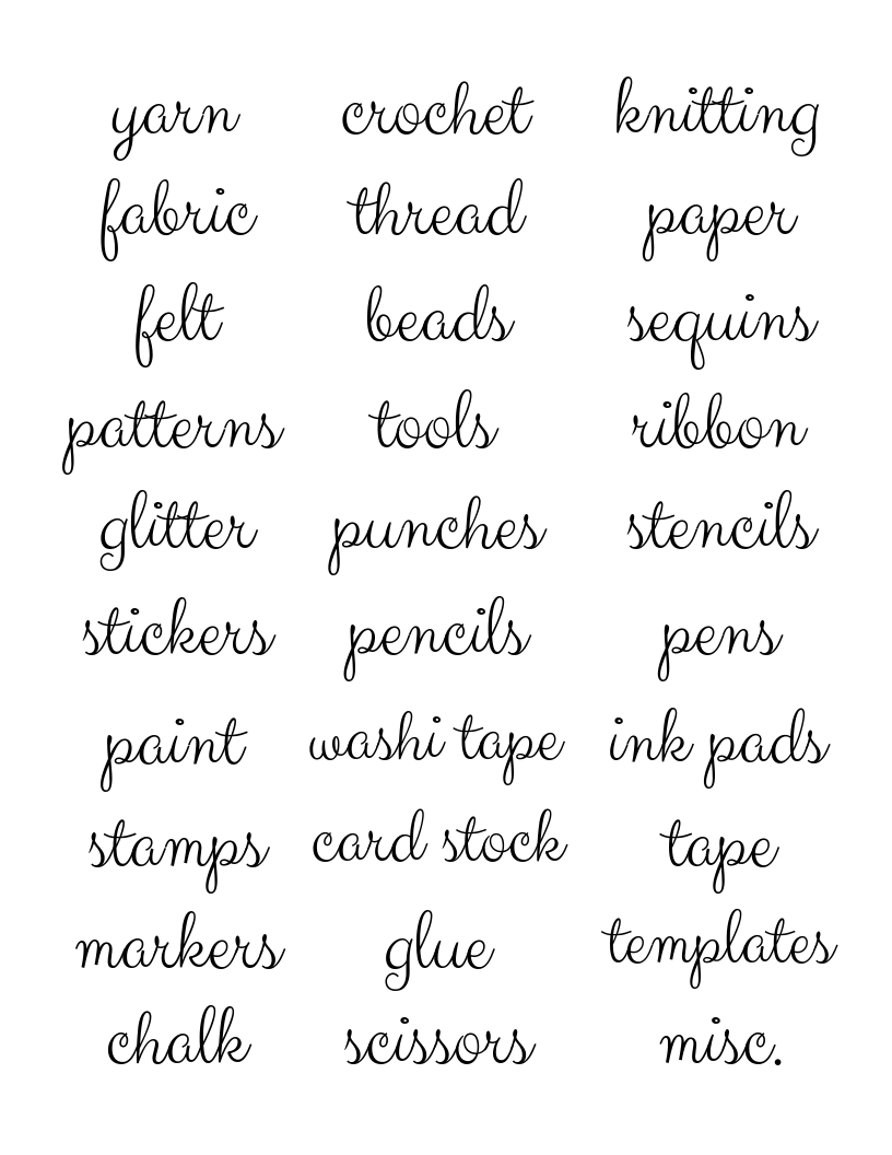 A list of different words for Craft Room Labels by Organized 31 Shop.