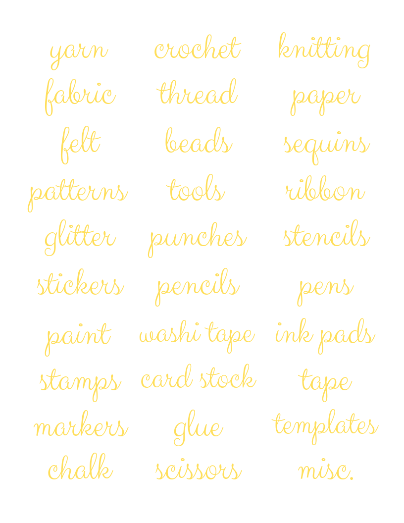 A white background with different Craft Room Labels written on it from the Organized 31 Shop.