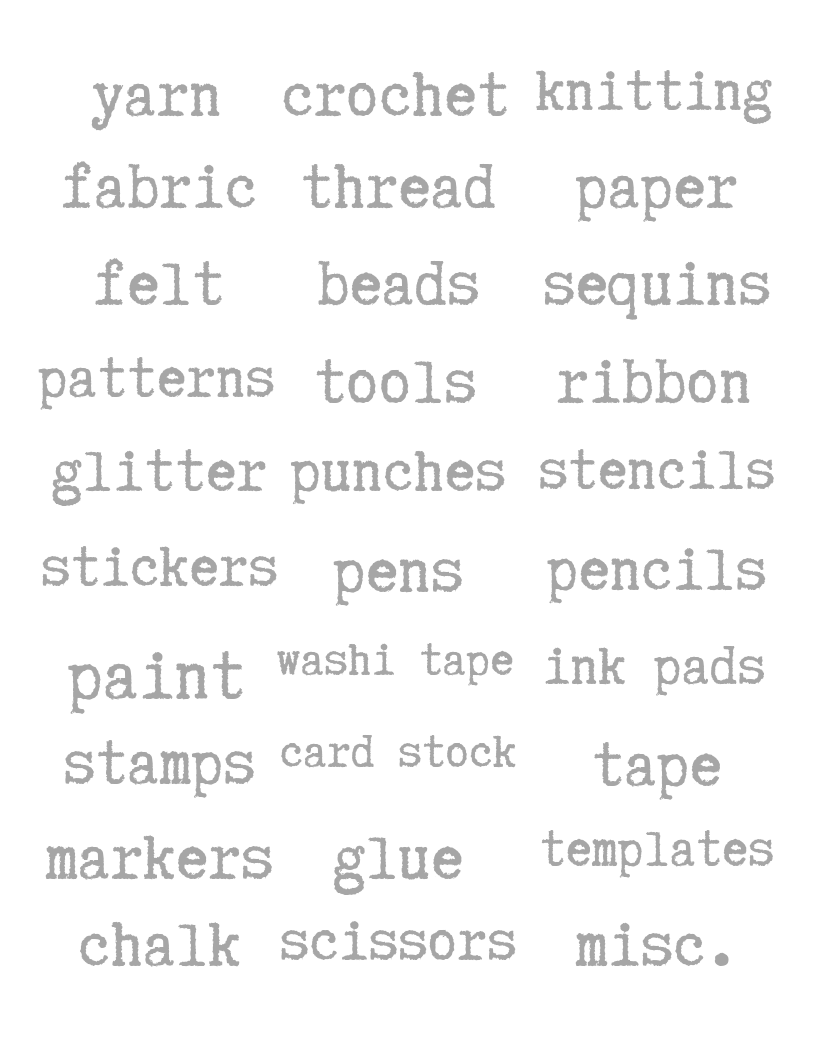 A black and white image of various Organized 31 Shop Craft Room Labels.