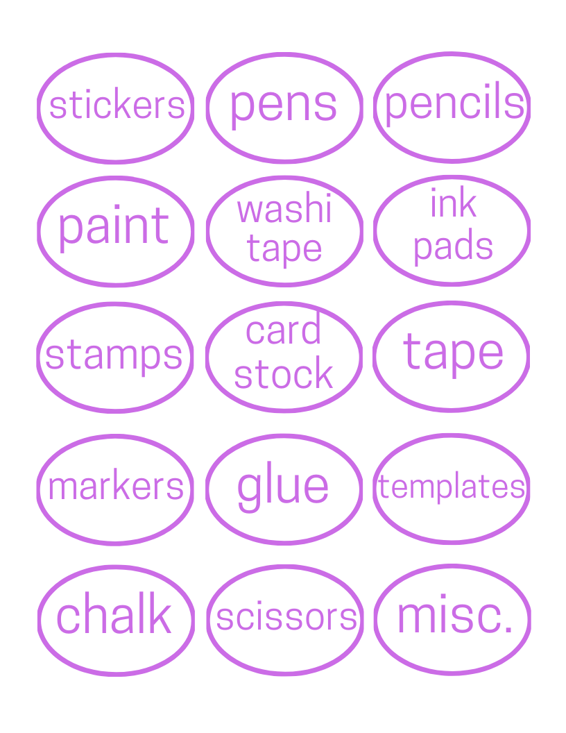 An Organized 31 Shop pink circle with Craft Room Labels on it.