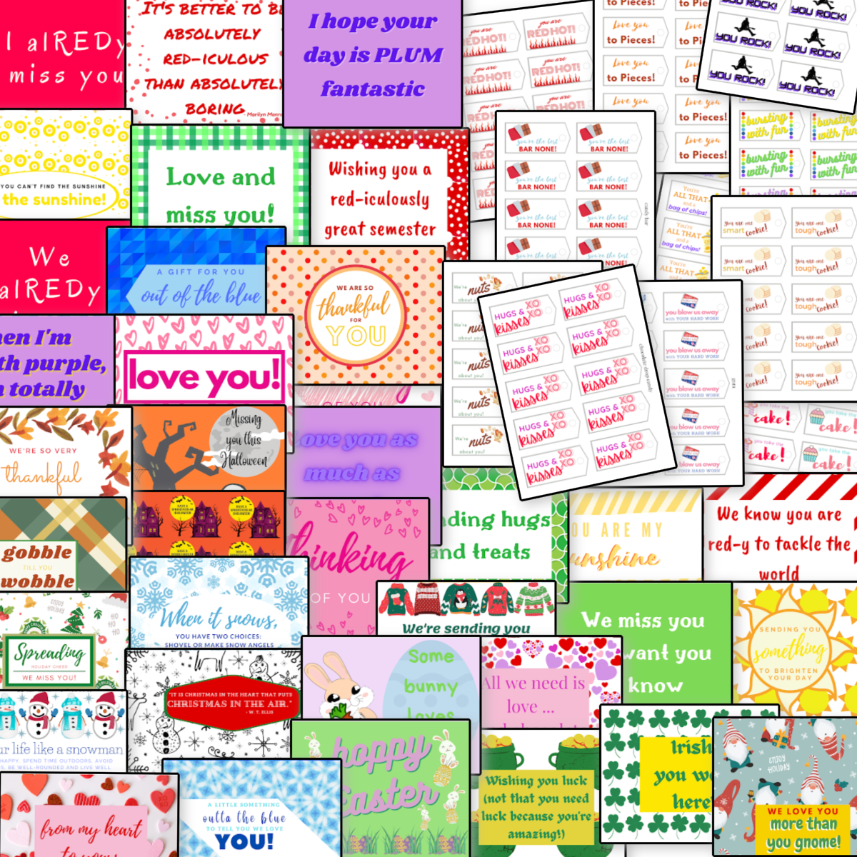 Free printable Creative Care Package Notes and Tags from Organized 31 Shop valentine's day cards.