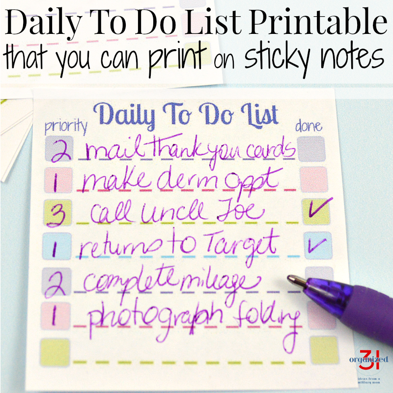 Daily List Printable Sticky Notes