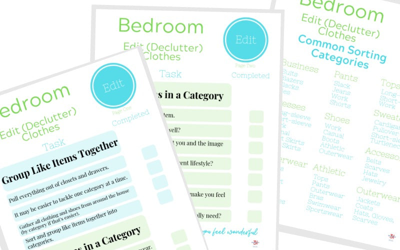 A set of Organized 31 Shop's Bedroom Decluttering Checklist for the bedroom.