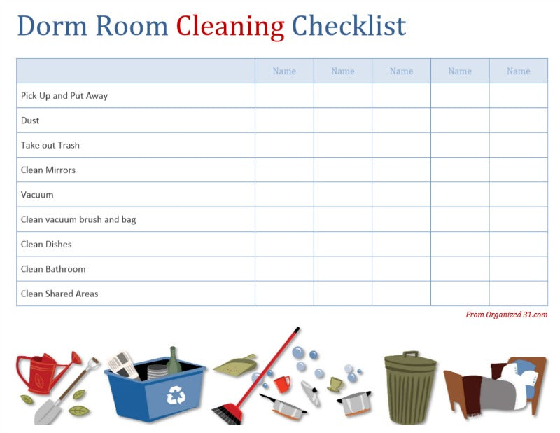 SEO Keywords: Dorm Room Cleaning Checklist - Organized 31 Shop