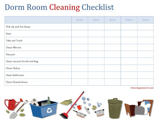 SEO Keywords: Dorm Room Cleaning Checklist - Organized 31 Shop