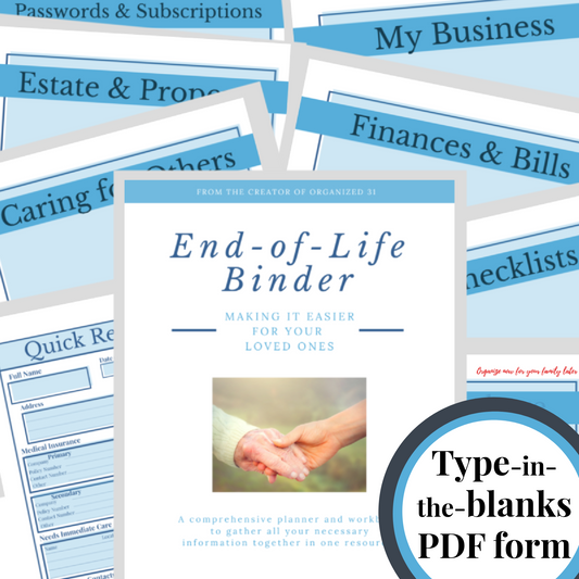 Organized 31 Shop's Comprehensive End-of-Life Checklist Binder.