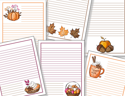Printable Fall and Thanksgiving Stationery with pumpkins, leaves, and acorns by Organized 31 Shop.
