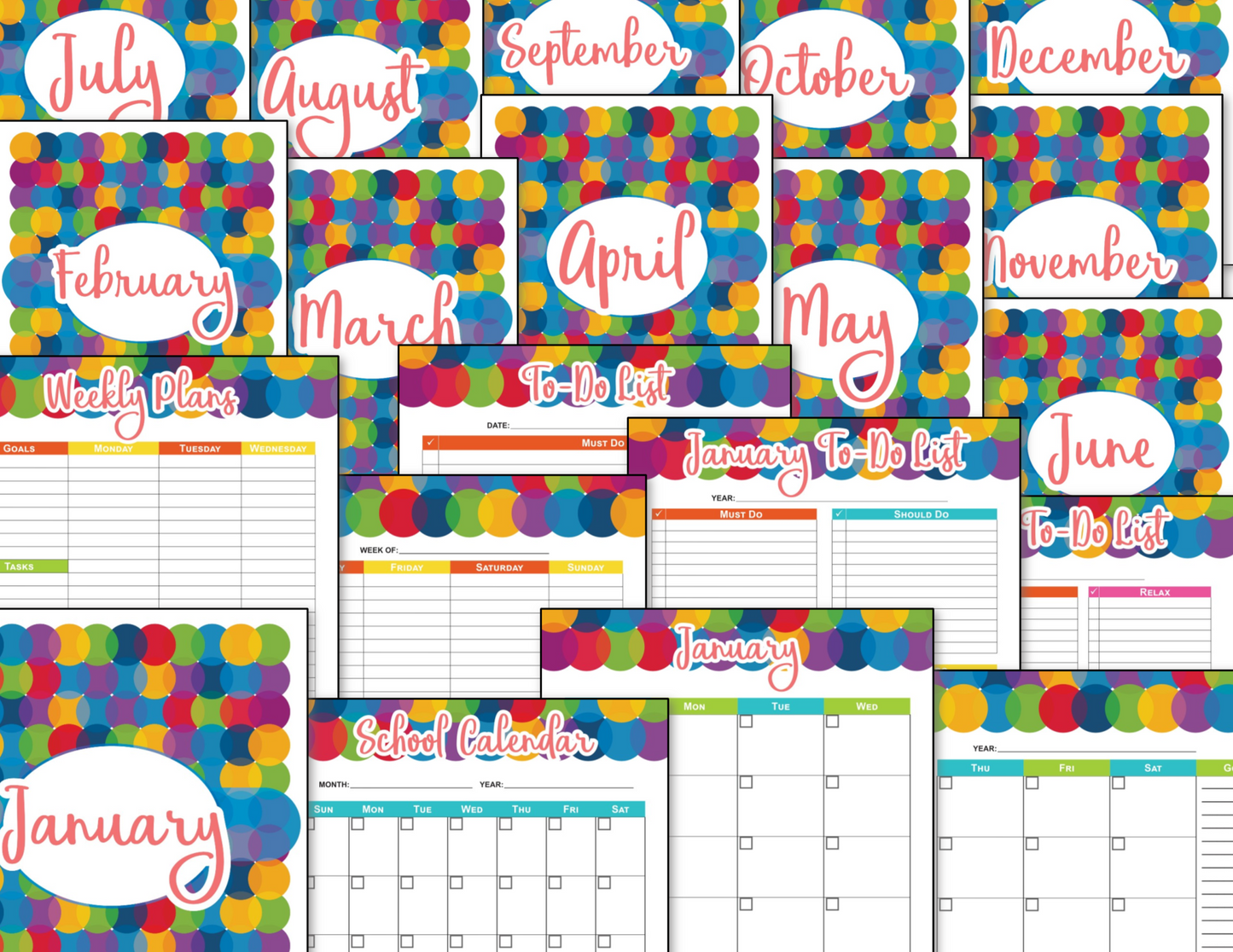 Planner Printable and Fillable - Colorful Circles