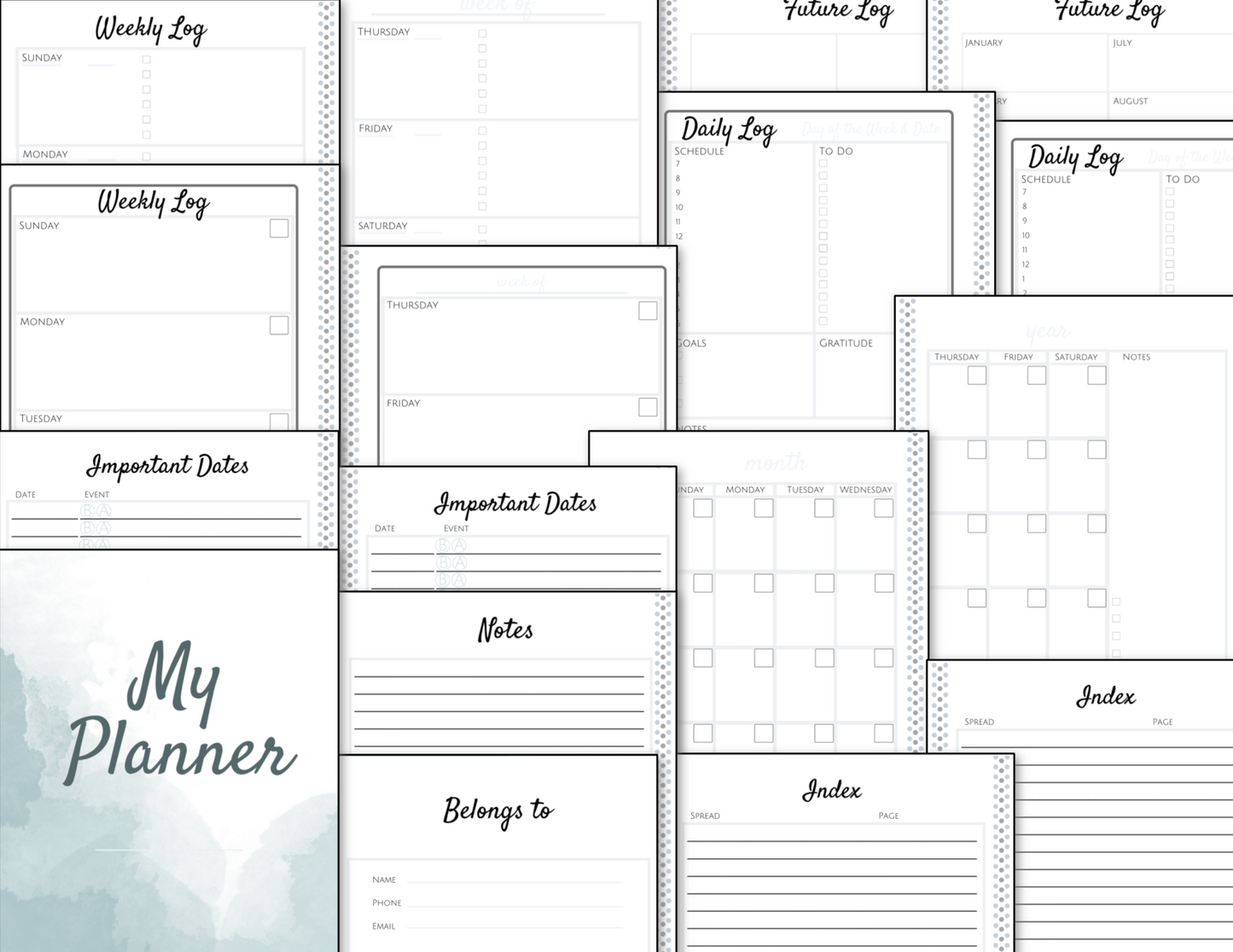 A collection of Fillable Printable Planners and notebooks with the words my planner from Organized 31 Shop.